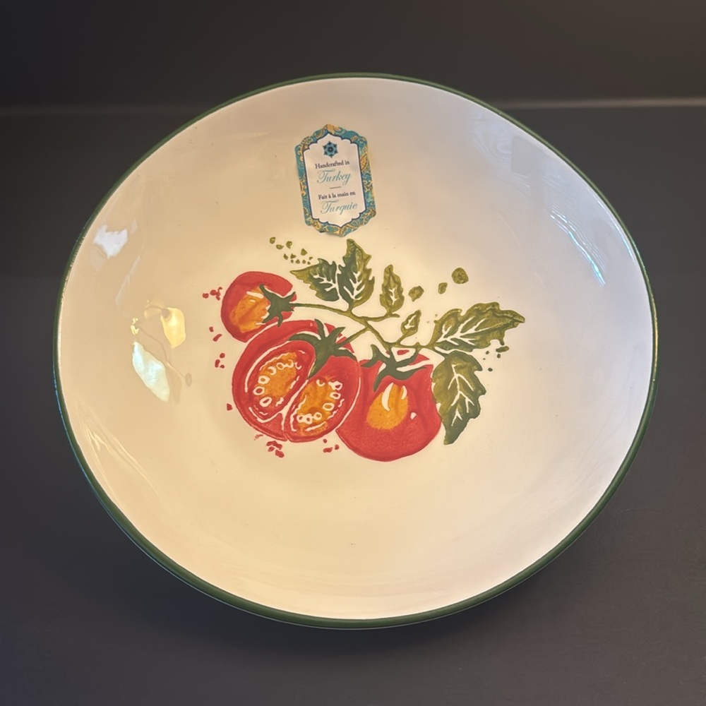 4pc PAPART SERAMIK Handcrafted In Turkey Pasta Salad Bowl - Tomatoes On A Vine - Picture 13 of 13